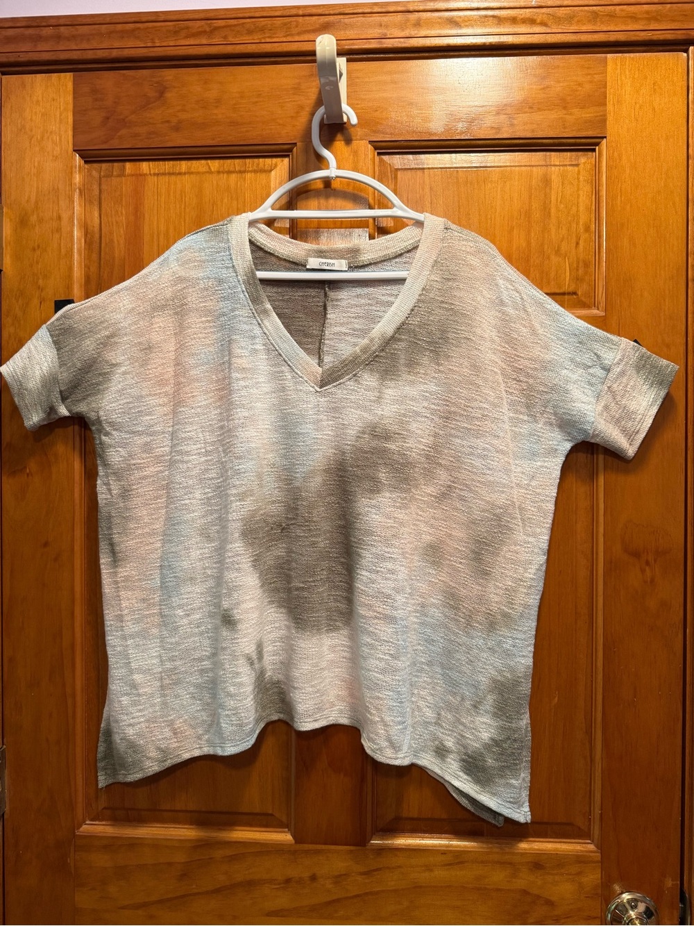 Cherish Light Heather Gray Knit V-Neck Top